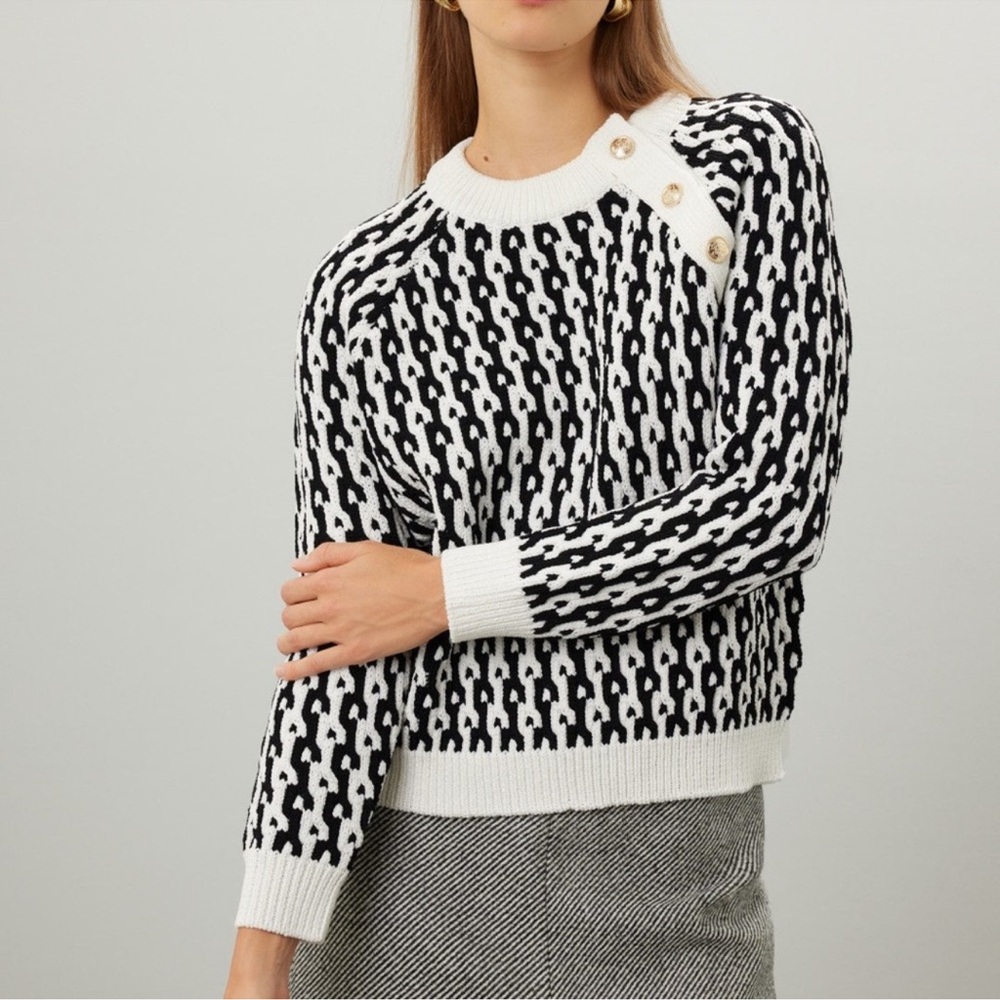 10 Crosby Derek Lam Black and White Button-Shoulder Sweater